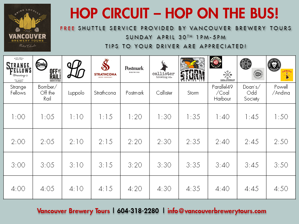 Hop Circuit Craft Beer Shuttle Schedule