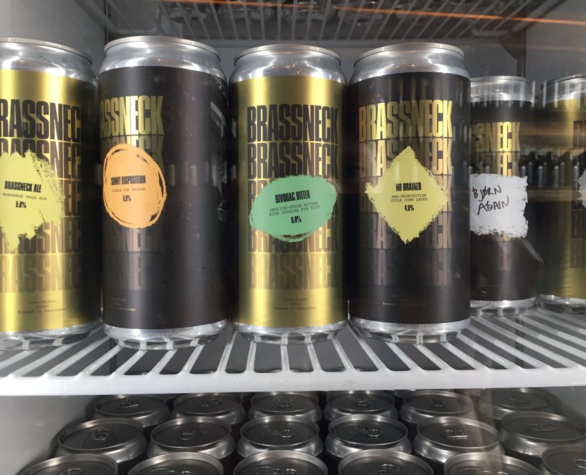 Brassneck Brewery Canned Beers in Fridge